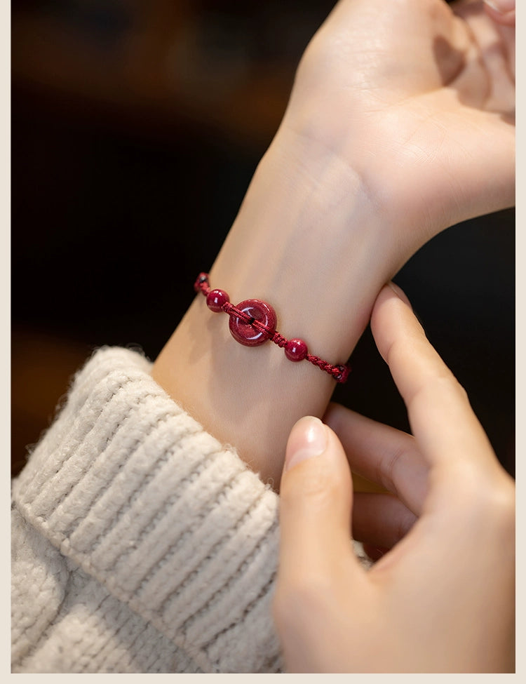 Cinnabar Safety Buckle Bracelet Women's Natural Red Rope Braid Carrying Strap Bracelet Sterling Silver Anklet Official Flagship Store