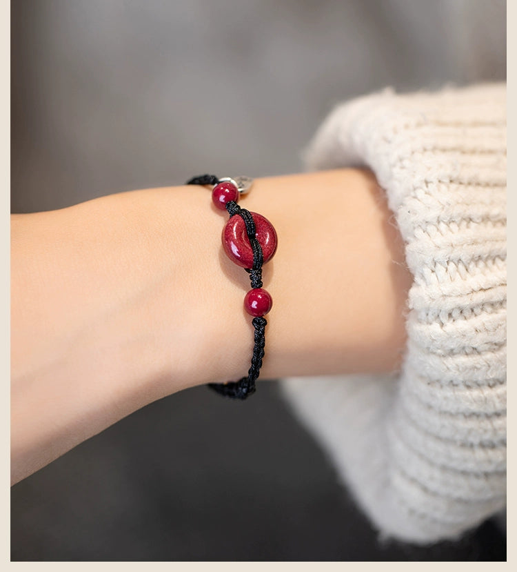 Cinnabar Safety Buckle Bracelet Women's Natural Red Rope Braid Carrying Strap Bracelet Sterling Silver Anklet Official Flagship Store