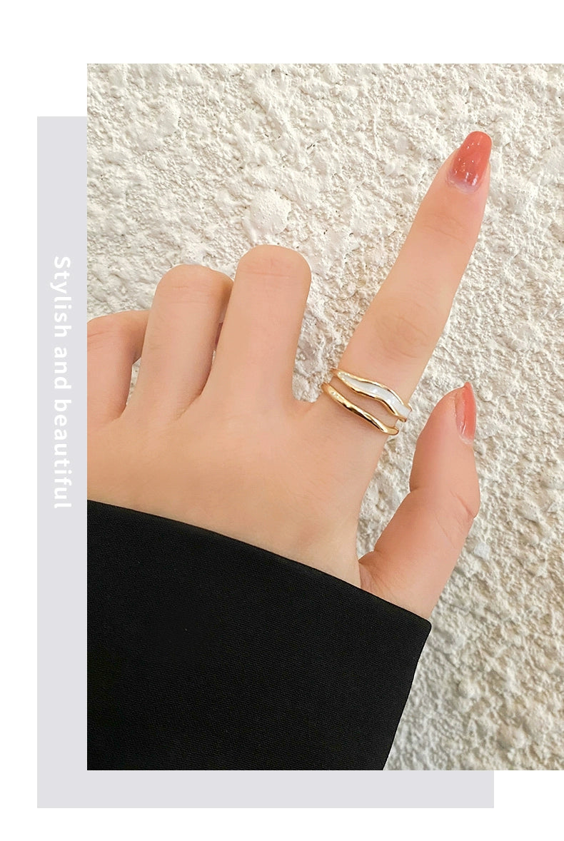 White Drip Glazed Elegant Female Fashion Open-End Personality Ring