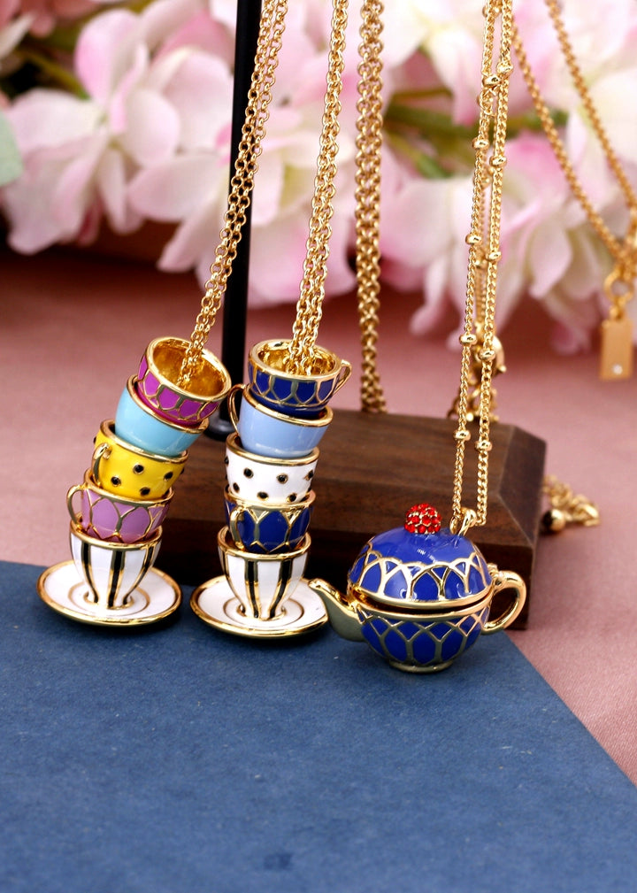 Enamel Glaze Tea Cup Sweater Chain Dress Chain 2024 Fashion Elegant Teapot Accessible Luxury Necklace Female Stylish Stud Earrings