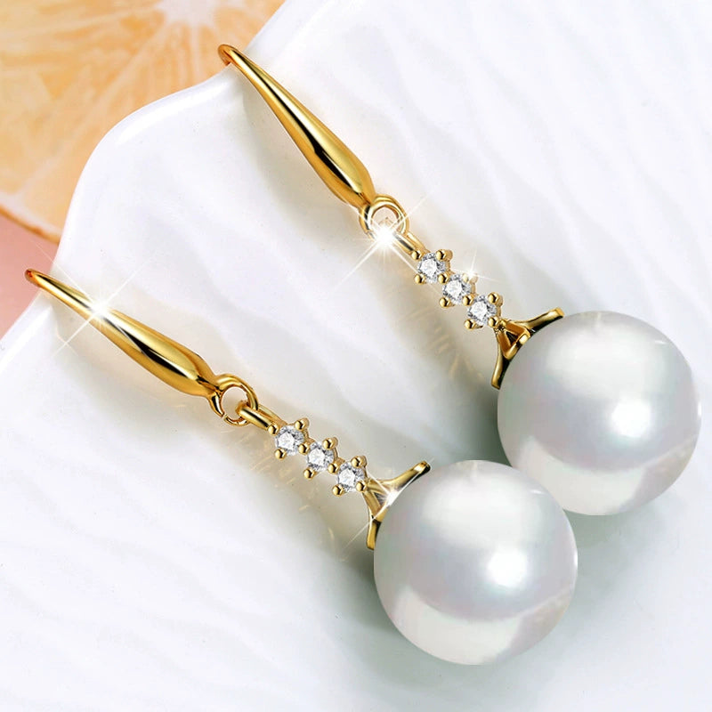 All-Match White Bride Ladieswear Water-Drop Eardrops Female Pearl