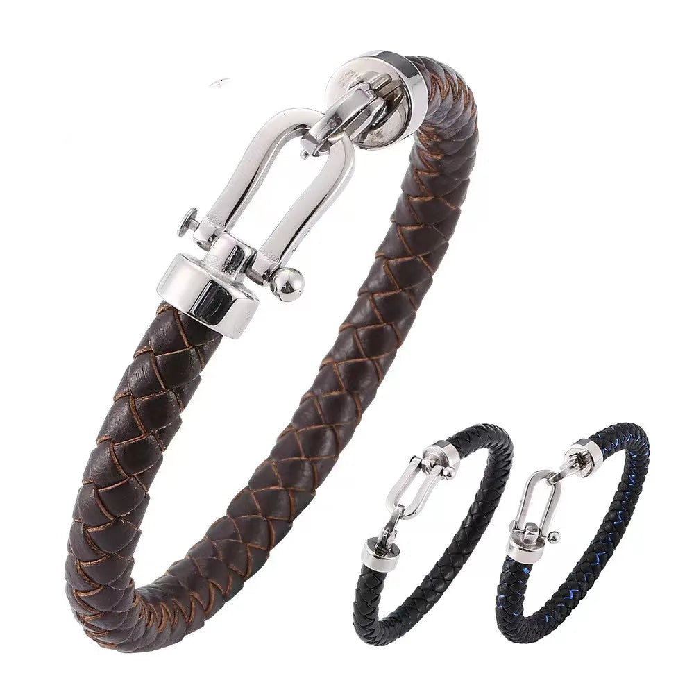 European and American Minimalist Style Stainless Steel Men's Bracelet Creative Personality Leather Rope Bracelet Jewelry