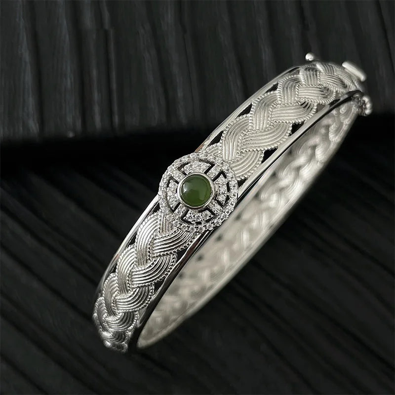 Foxanry Green Zircons Engagement Bracelets Bride Jewelry Charm Women Vintage Punk Trendy Elegant Braided Lace Wedding Accessorie