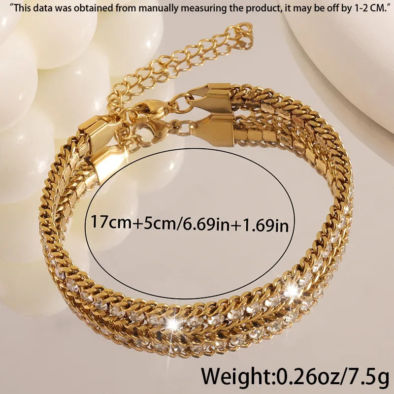 316L Stainless Steel New Fashion Fine Jewelry Minimalism 6 Colors Embed Zircon 3-Strand Splicing Charm Chain Bracelets For Women