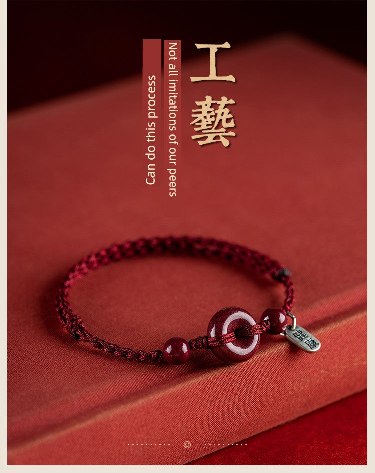 Cinnabar Safety Buckle Bracelet Women's Natural Red Rope Braid Carrying Strap Bracelet Sterling Silver Anklet Official Flagship Store