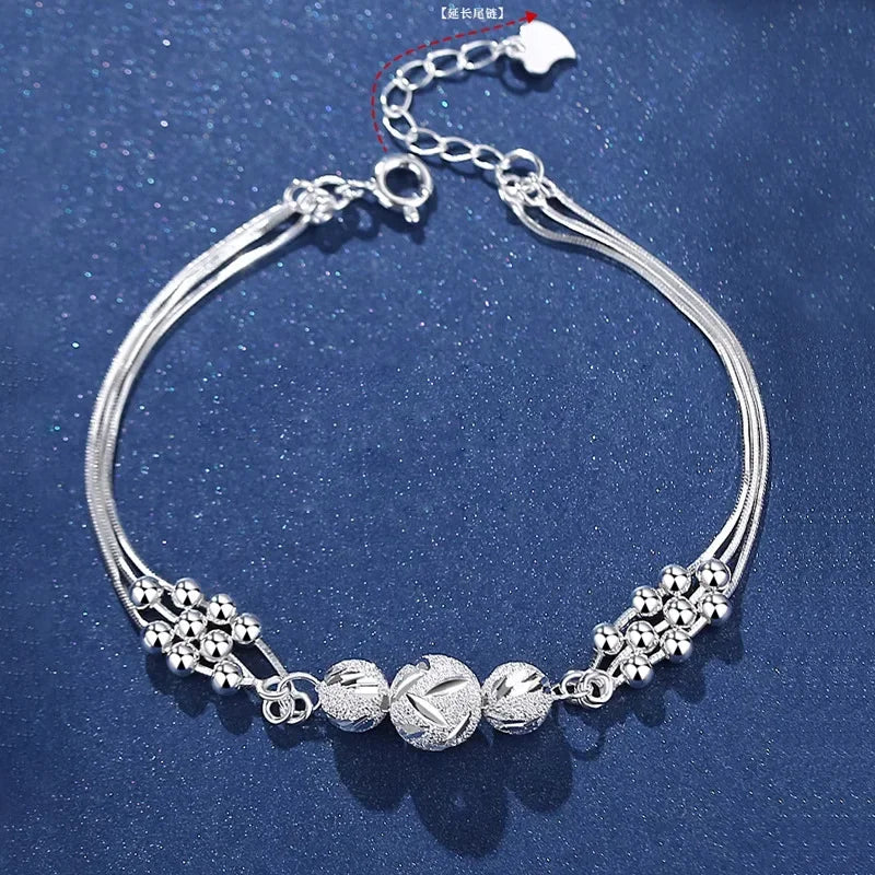 Luxury 925 Sterling Silver Bracelet for Woman Vintage Original Lucky Beads Ball Adjustable Bracelets Designer Jewelery Gifts