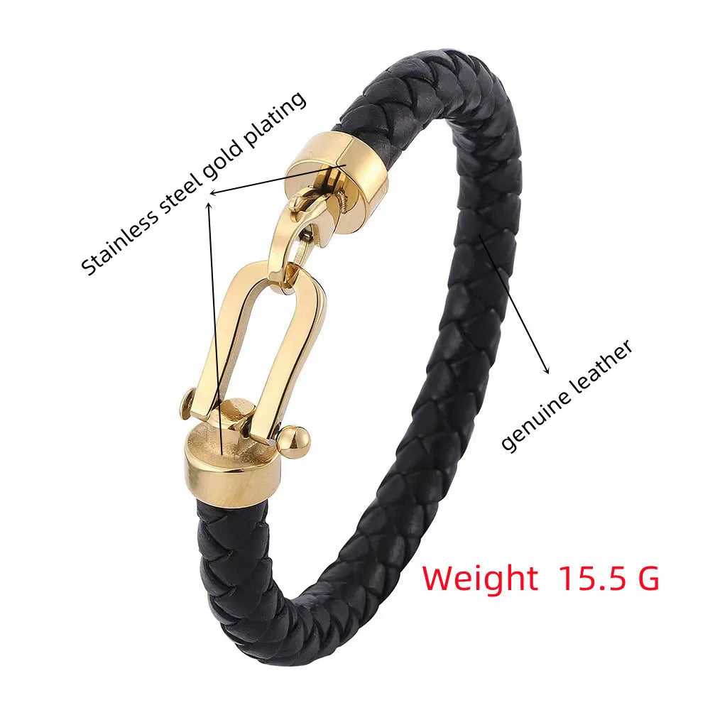 European and American Minimalist Style Stainless Steel Men's Bracelet Creative Personality Leather Rope Bracelet Jewelry