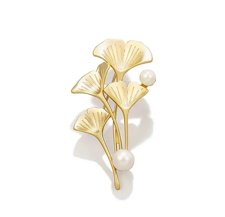 Golden Tulip Flower Imitation Pearl Brooch Shiny CZ Full Of Rhinestone Women's Brooches Metal Pins Party Badge Jewelry Gifts