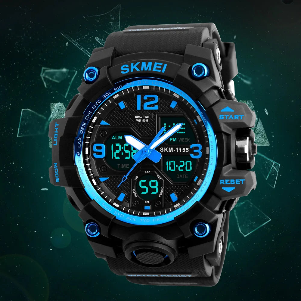 SKMEI 1155B  5Bar Waterproof Dual Display Wristwatches Relogio Masculino watch Sport Men Military Digital Watches Sport Watch