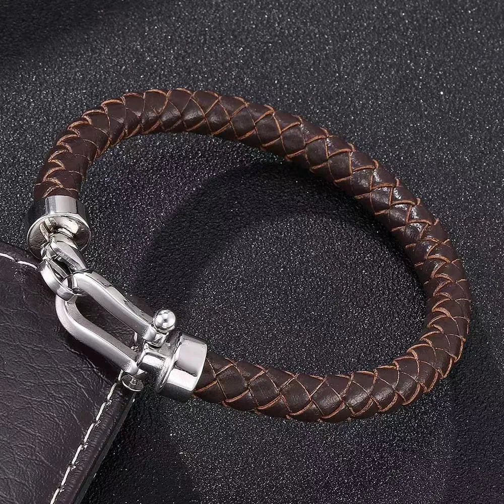 European and American Minimalist Style Stainless Steel Men's Bracelet Creative Personality Leather Rope Bracelet Jewelry