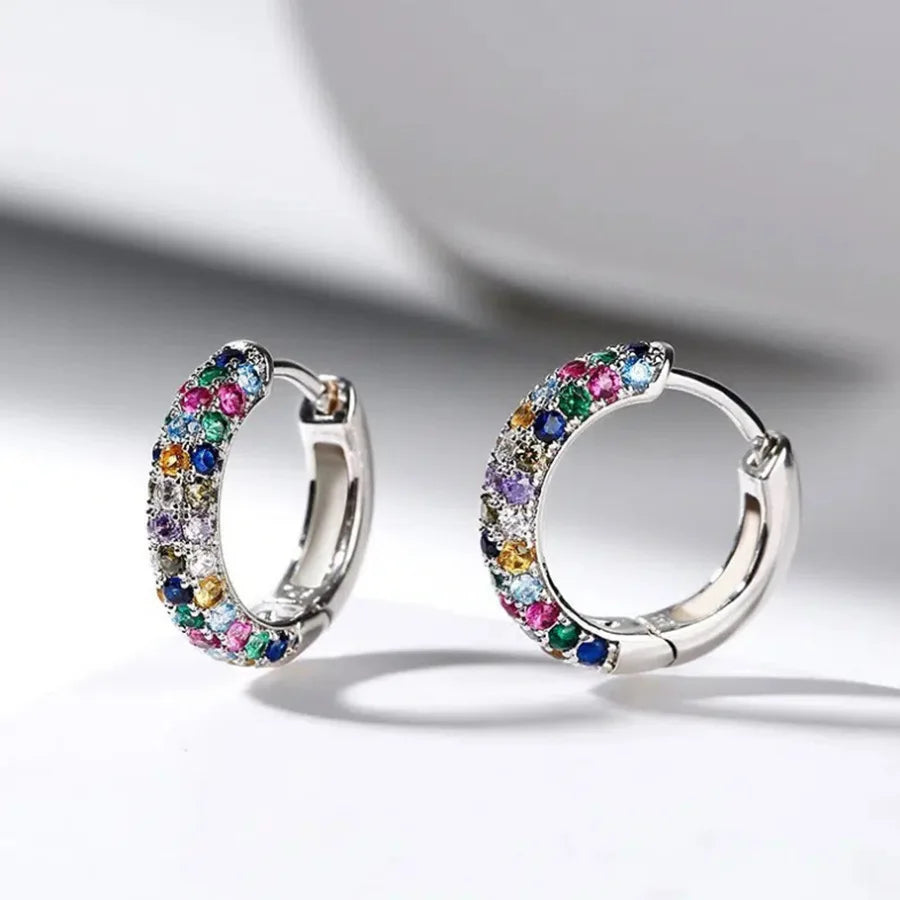 Classic Simple Geometric Circle Colorful Zircon Hoop Earrings for Women New Korea Fashion Jewelry Wedding Bride Accessory Gift