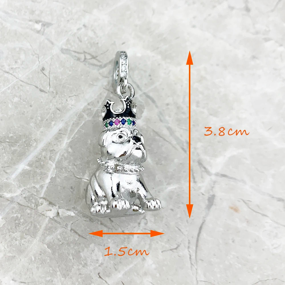 Fashion Bulldog With Crown Pendant Charm 925 Sterling Silver Fine Jewelry King Of Dogs Cute Gift For Women Men