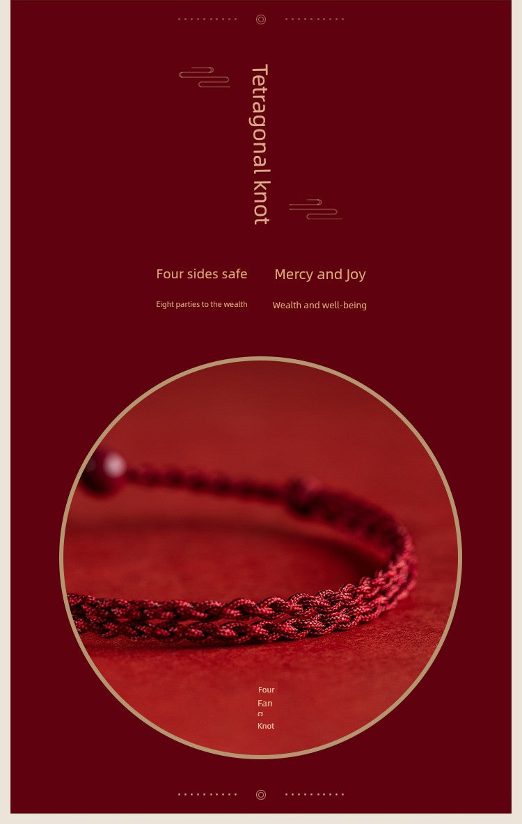 Cinnabar Safety Buckle Bracelet Women's Natural Red Rope Braid Carrying Strap Bracelet Sterling Silver Anklet Official Flagship Store