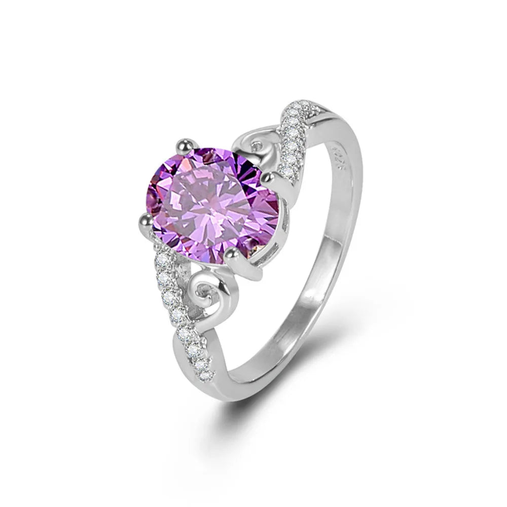 WOSIKATE Luxury 925 Sterling Silver Amethyst Zirconia Gemstone Ring For Women Fashion Jewellery Engagement Gift Finger Ring