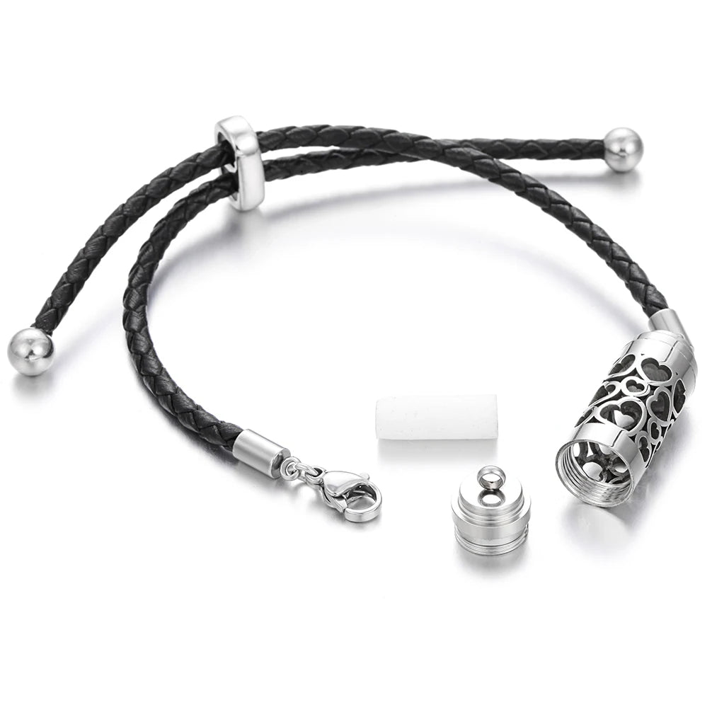 Black Leather Aromatherapy Bracelet Stainless Steel Locket Essential Oil Diffuser Bracelet Leather Charm Bracelets Aroma Jewelry