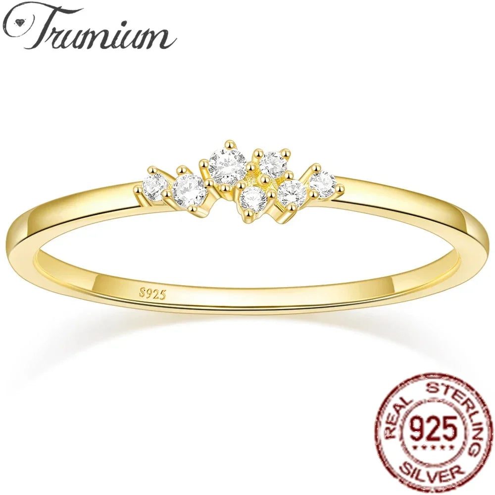 Trumium 1.5mm 925 Sterling Silver 14K Gold Plated CZ Wedding Band Dainty Stackable Cubic Zirconia Engagement Rings for for Women