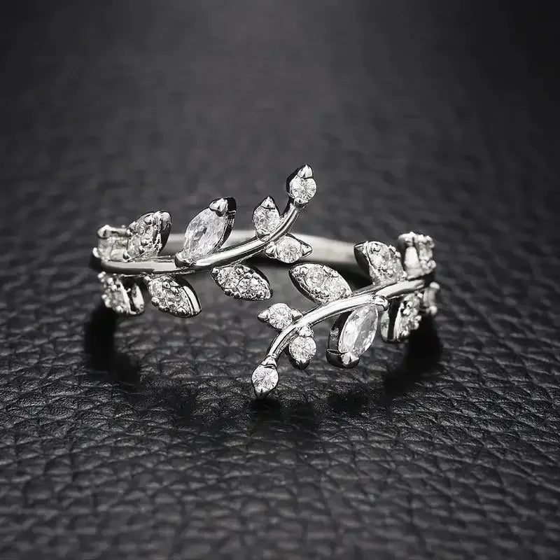 925 Sterling Silver Tree Branch Shape Ring Charm Sparkling Zirconia Rings Birthday Party Gift for Women Fine Jewelry Accessories