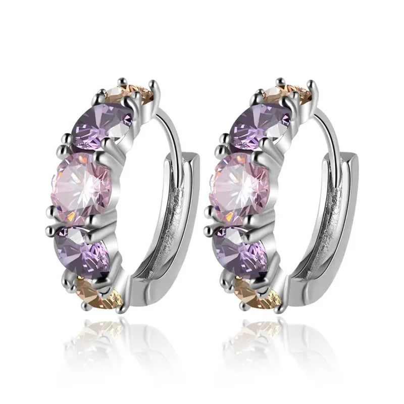 Huitan Fashion Luxury Colorful Pink/Purple CZ Hoop Earrings for Women Newly Designed Bridal Wedding Earrings Gift Party Jewelry