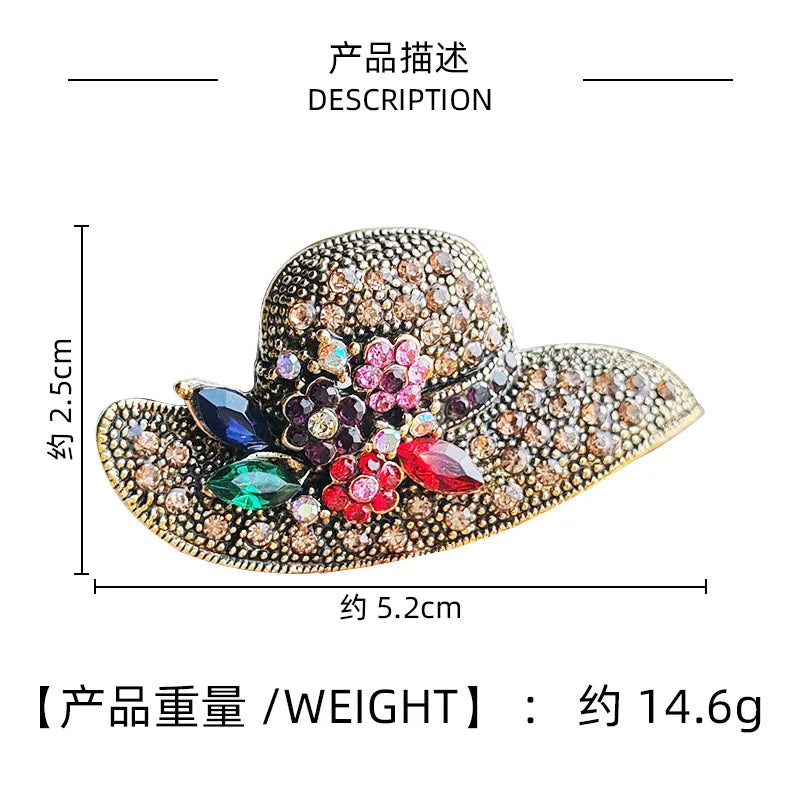 Exquisite Crystal Sun Hat Brooch for Men and Women Fashion Shirt Badge Collar Lapel Pin Jewelry