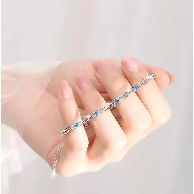 Retro 925 Sterling Silver Blue Crystal Bracelets For Women Korean Designer Hollow Adjustable Bracelets Luxury Party Jewelry Gift