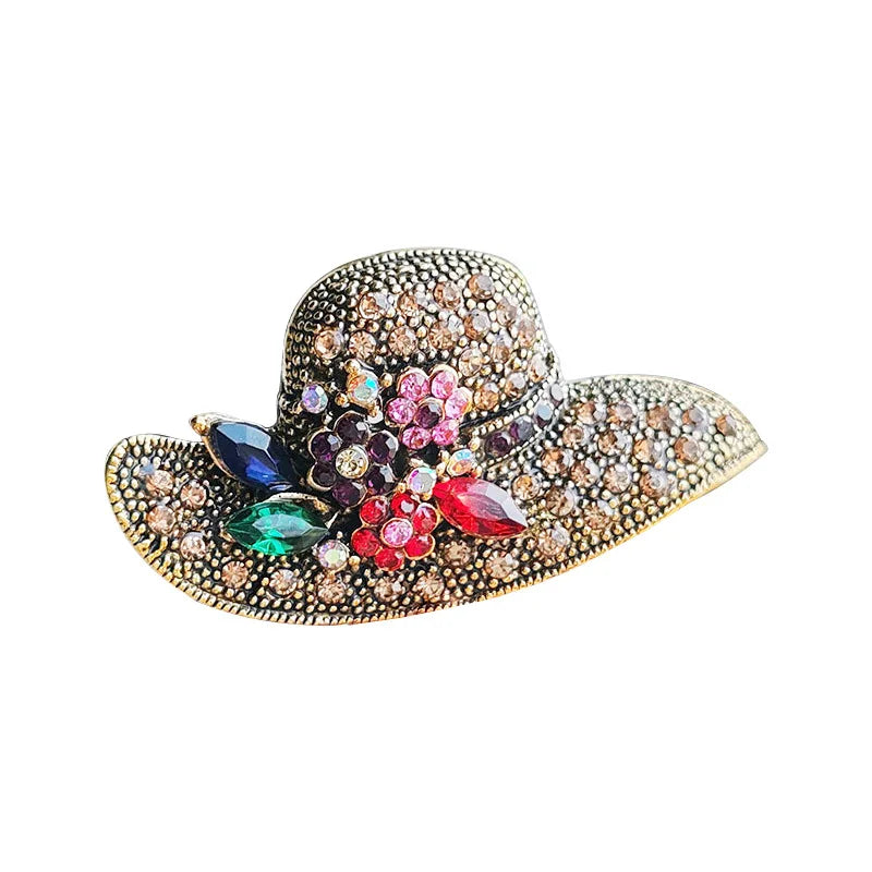 Exquisite Crystal Sun Hat Brooch for Men and Women Fashion Shirt Badge Collar Lapel Pin Jewelry