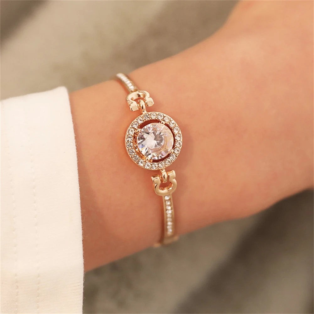 Luxury Clear Crystals Zircon Bracelet Summer Women Adjustable Round Gemstone Bangle Bracelet Party Jewelry Valentine's Day Gift