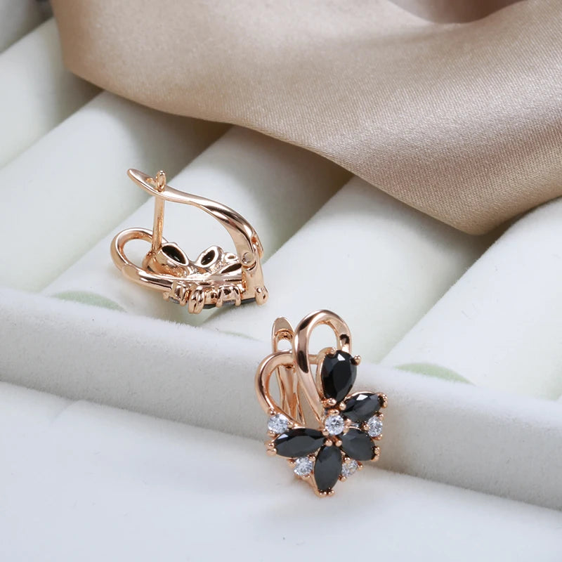 Luxury Geometric Flower Black Zircon Dangle Earrings For Women Natural Zircon Statement Jewelry Women's Sexy Gothic Earrings