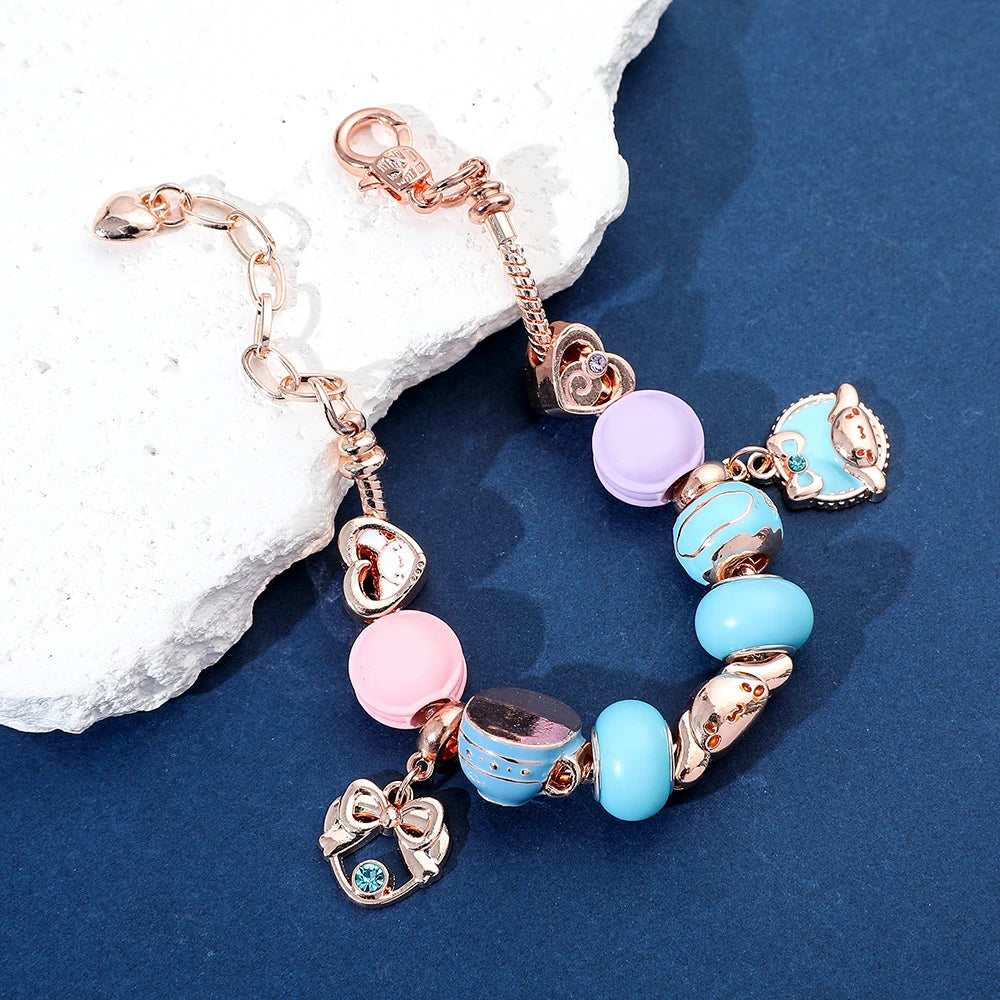 Anime Sanrio Charm Cinnamoroll Bracelet Cartoon Figure Metal Badge Pendant DIY Bracelet Kawaii Xmas Jewelry Accessories Gifts