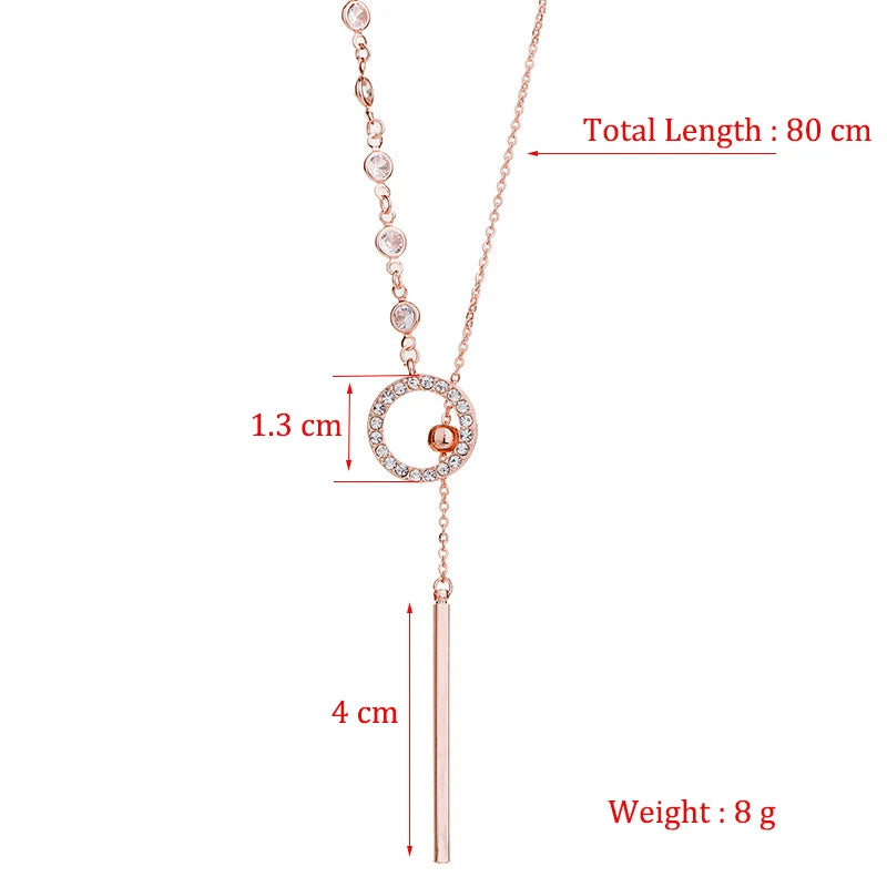 Women's Fashion Long Sweater Chain Pendant Necklaces Shiny Micro Crystal Round Circle Drop Female Trendy Necklace Accessories