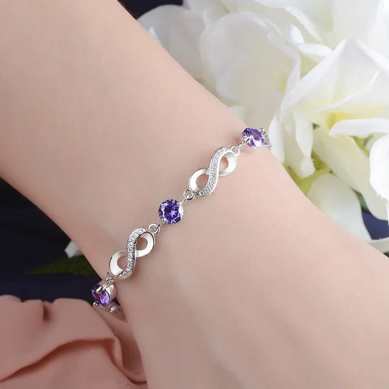 SHSTONE Authentic 925 Sterling Silver Endless Love Infinity Chain Link Adjustable Women Bracelet Luxury Silver Jewelry