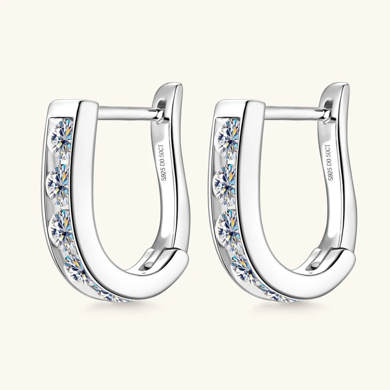 IOGOU Moissanite U-shaped Hoops Earrings 3mm D VVS1 Women's Diamond Geometric Earrings Engagement Accessories Silver 925 Jewelry