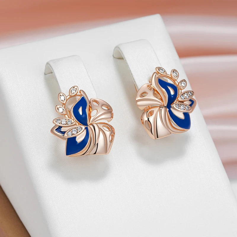 SYOUJYO Leaf Shape 585 Rose Gold Color Earrings For Women Glossy Natural Zircon Luxury Jewelry Party Gift