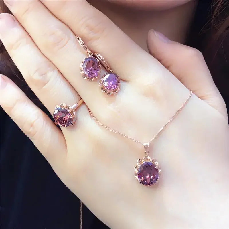 Plated 14K Rose Gold Inlaid Gemstone Earrings for Women Sunflower Luxury Exquisite High Jewelry Set