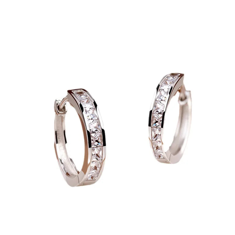 925 Silver Needle Piercing Zircon Circle Hoop Earring For Women Girls Jewelry Gift EH1005