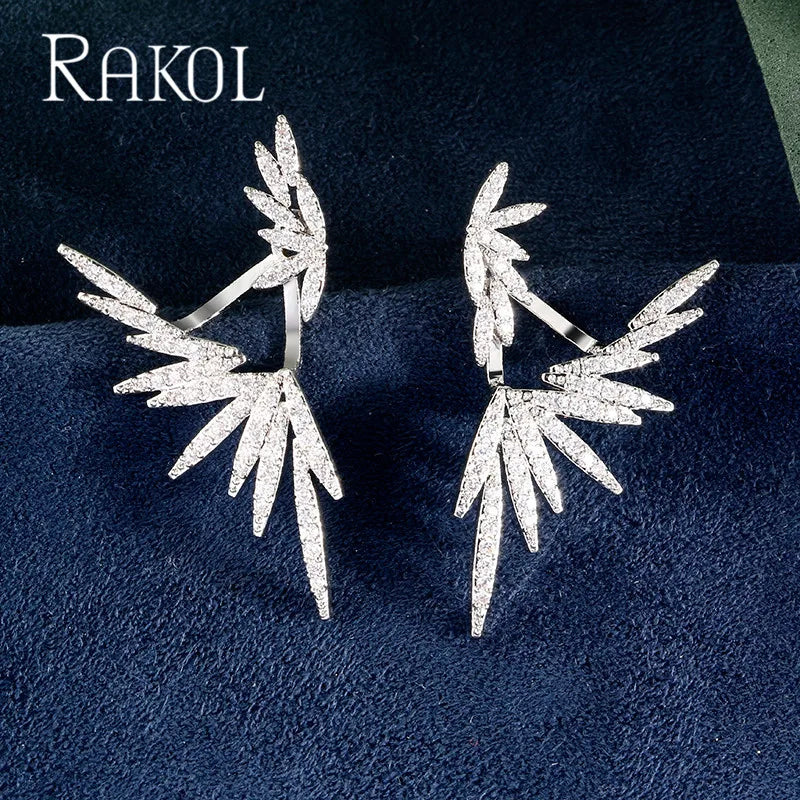 RAKOL Luxury Zircon Crystal Leaf Drop Earrings for Women Fashion Bridal Wedding Jewelry Dress Accessories RE02541