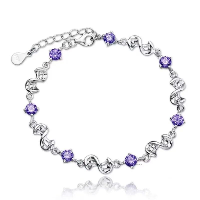 NEW Fine 925 Sterling Silver Purple Crystal Lucky Clover Bracelets for Women Fashion Party Wedding Accessories Jewelry 17CM+4CM