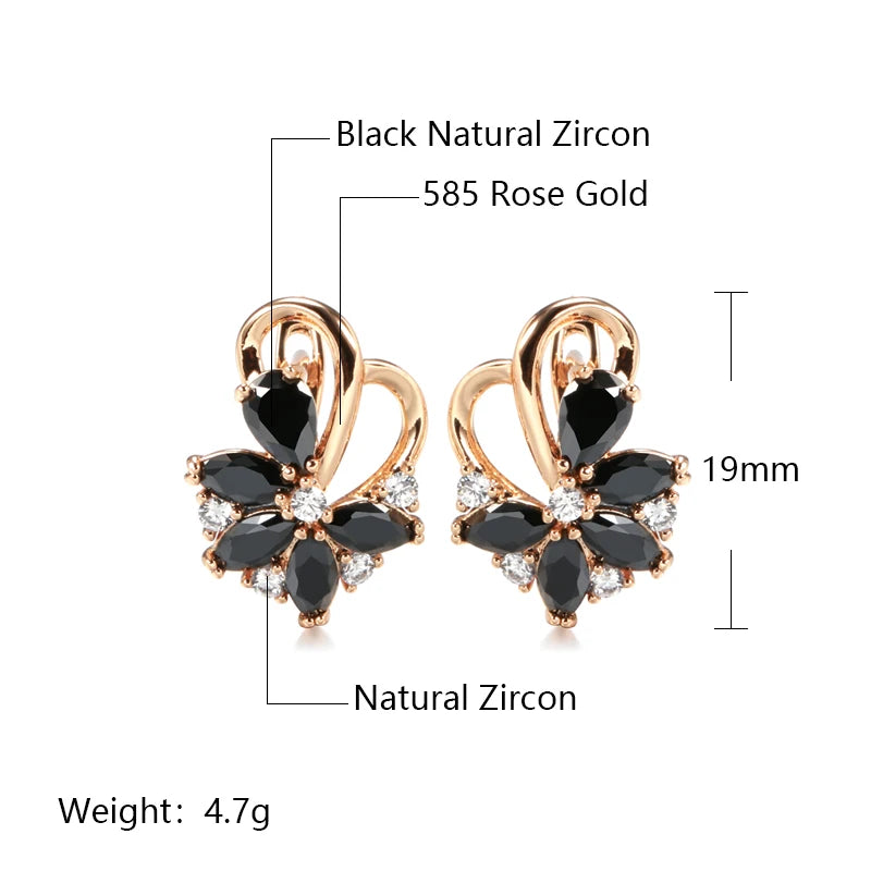 Luxury Geometric Flower Black Zircon Dangle Earrings For Women Natural Zircon Statement Jewelry Women's Sexy Gothic Earrings