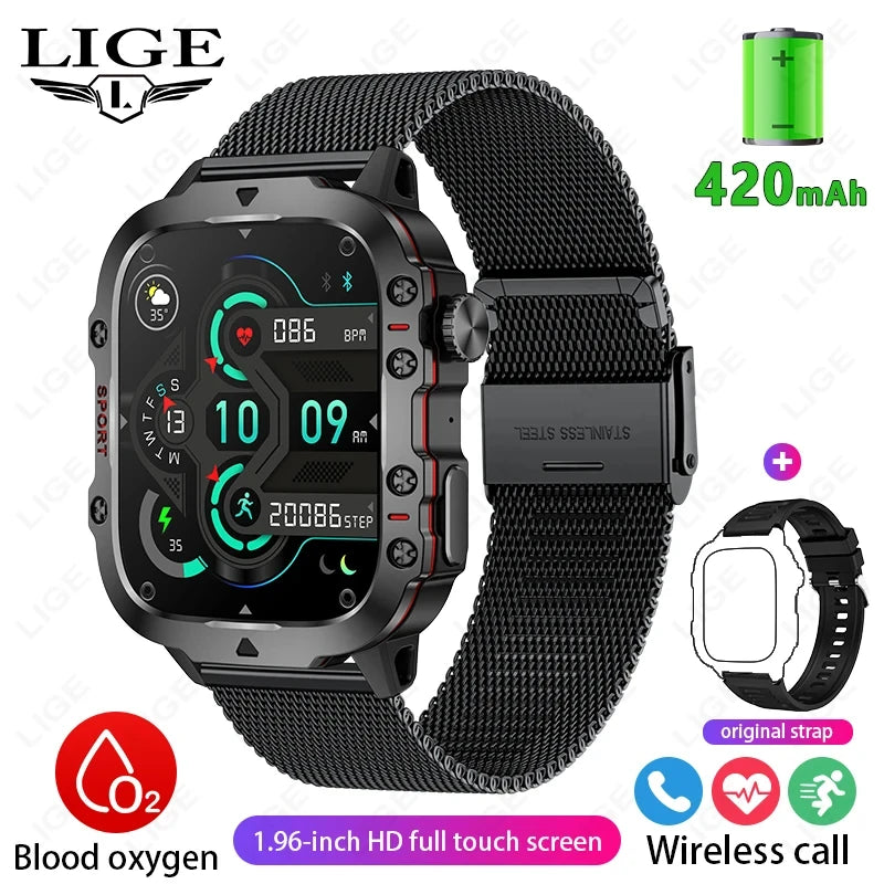 2024 Rugged Military Smart Watch Men Outdoor Watches lP68 Waterproof 2.01" Al Voice Bluetooth Call Smartwatch For Android lOS