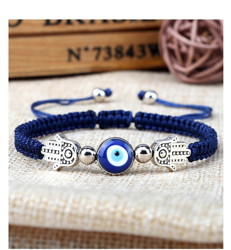 Hand of Fatima Pendant Bracelet Turkish Blue Evil Eye Lucky Red Braided Rope Handmade Adjustable Couple Jewelry For Women Men