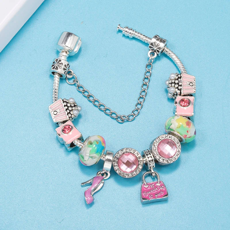 Classic Cartoon Characters Diy Charm Beads Pendant With Snake Chain Charm Bracelet For Women Children Jewelry Hot Selling