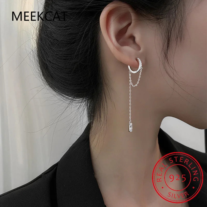 Prevent Allergy 925 Sterling Silver Tassel Chain Crystal Long Drop Earrings for Women 2022 Trend New boucle oreille femme