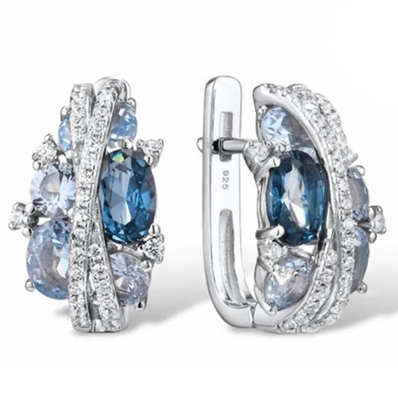 New Luxury Trendy Blue Cubic Zirconia Hoop Earrings Wedding Party Elegant Accessories for Women Anniversary Gift  Jewelry