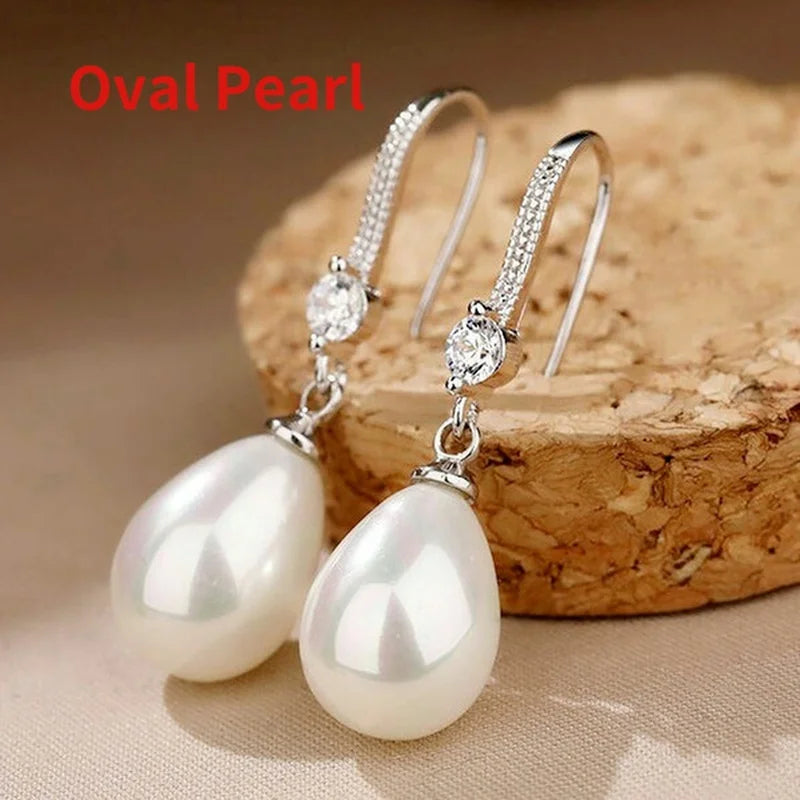 Jewelry for Women Water Drop Pearl Earrings for Women Red White Round Pearl Oval Earrings Wedding Engagement Valentines Day Gift