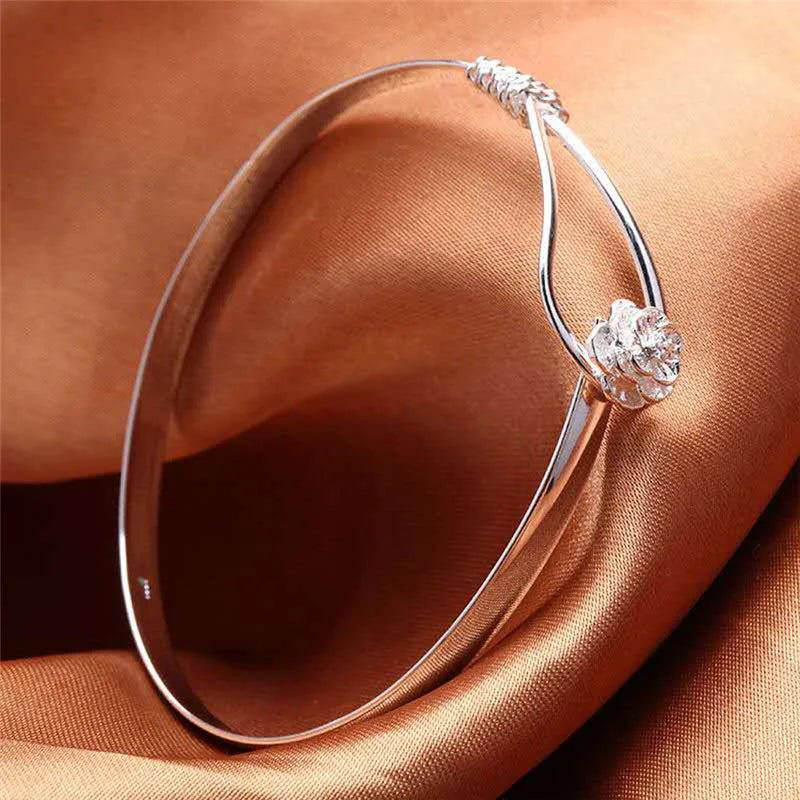 Hot New 925 Sterling Silver Bracelets For Women Fine Elegant Flower Bangle Adjustable Jewelry Fashion Party Gifts Girl Student