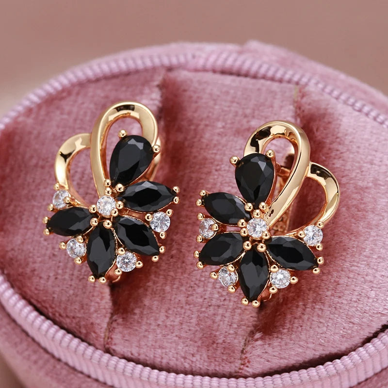 Luxury Geometric Flower Black Zircon Dangle Earrings For Women Natural Zircon Statement Jewelry Women's Sexy Gothic Earrings