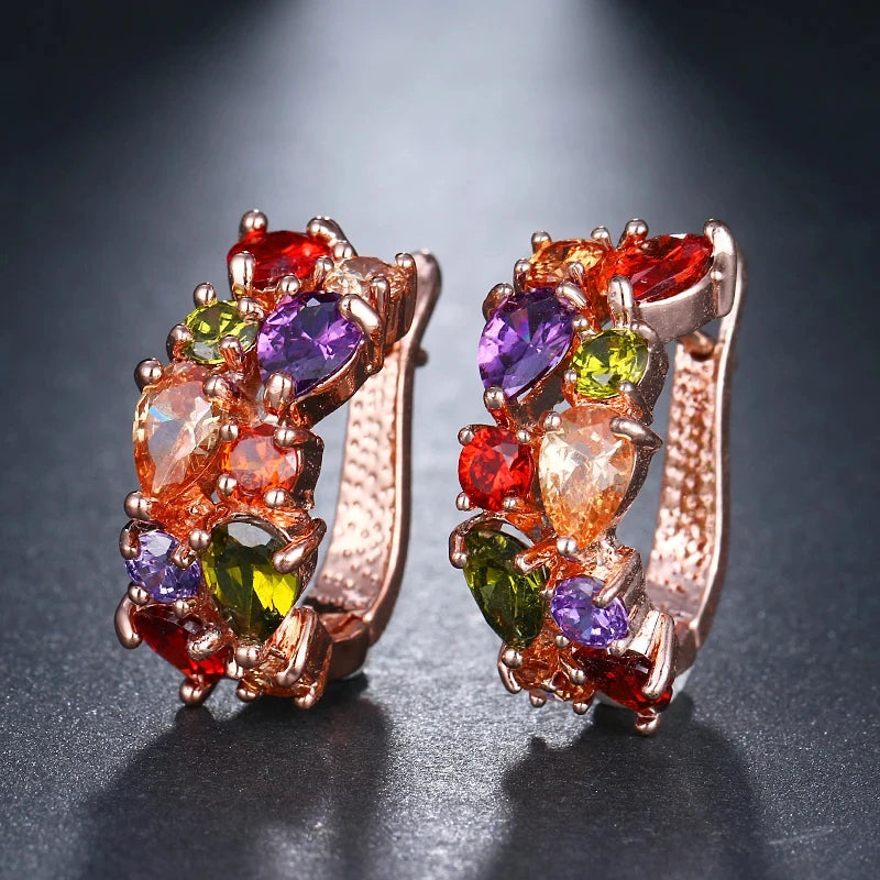 Wholesale Luxury Rose Gold Color Earrings Flash CZ Zircon Ear Studs Colors Earrings Women Cheap brincos