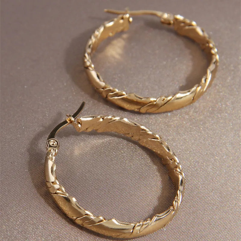 Fashion Stainless Steel Earrings Gold Color 3CM Hoop Earrings For Women Bijoux Elegant Women's Hoops