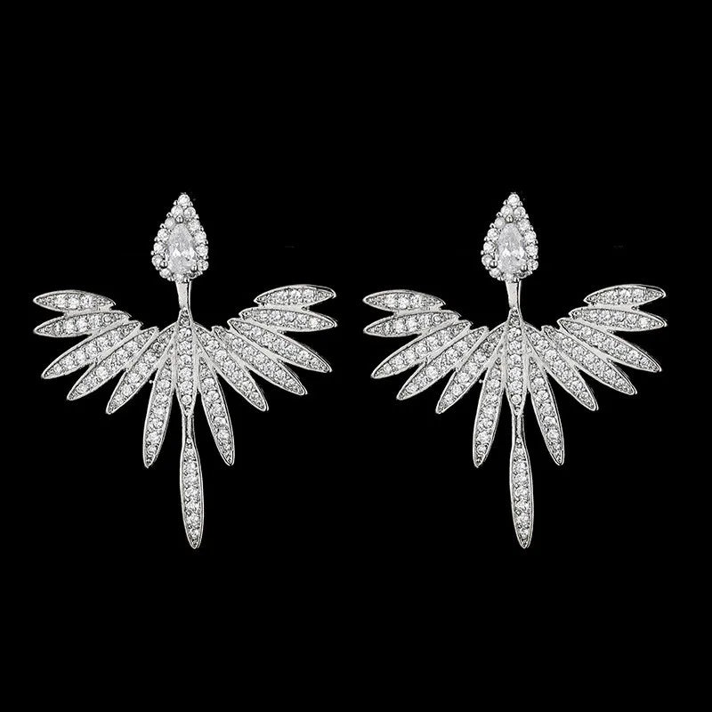 Korean Crystal Flower Drop Dangle Earrings for Women Fashion Hyperbole Crystal Angel Wing Earring Jewelry Accessories Wholesale