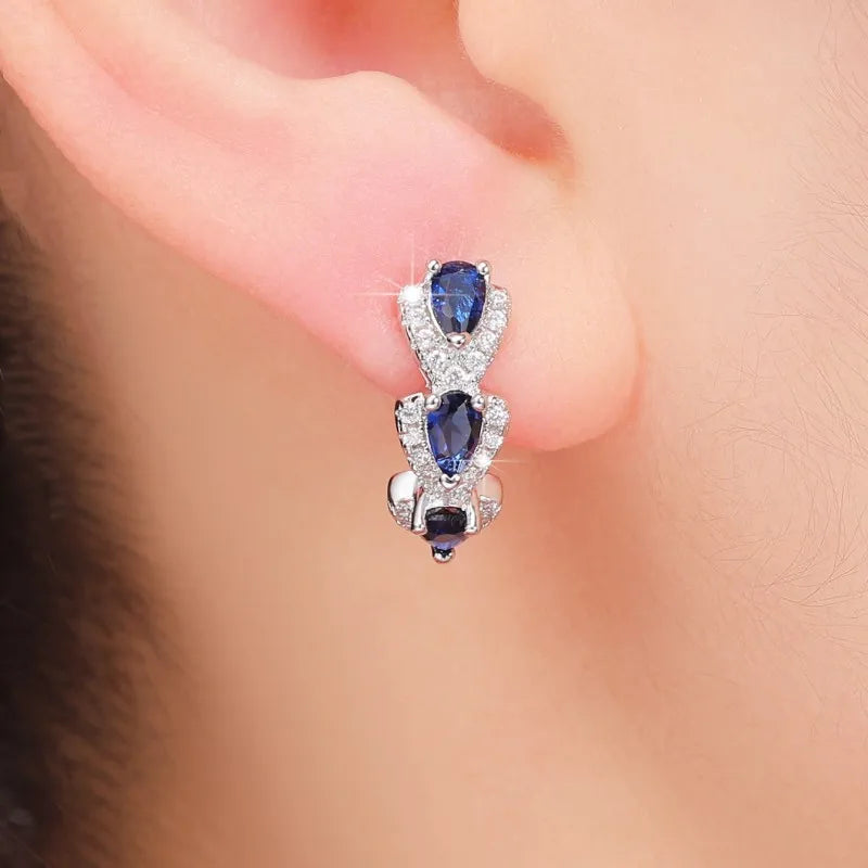 New Luxury Trendy Blue Cubic Zirconia Hoop Earrings Wedding Party Elegant Accessories for Women Anniversary Gift  Jewelry