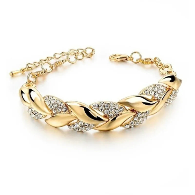 New Fashion High Quality Gold Color Leaf Bracelets for Women Temperament Full of Zircon Crystal Bangle Jewelry Accessories Gift